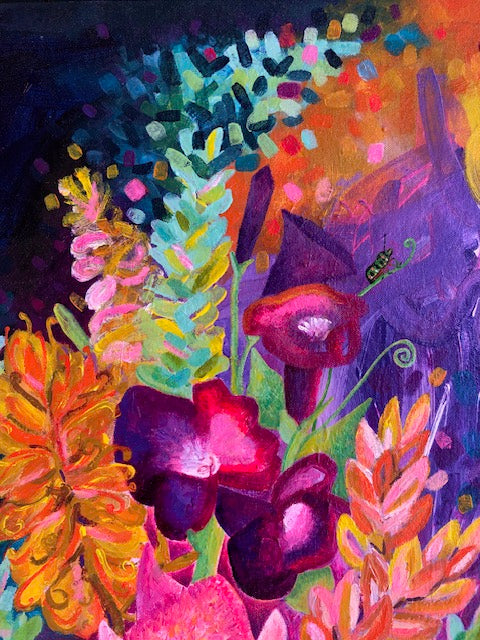 brightly coloured floral art painting 