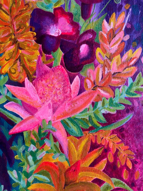 brightly coloured floral art painting 