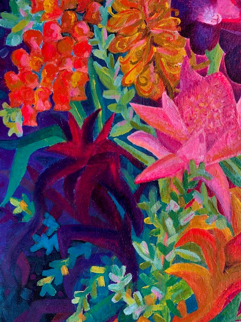 brightly coloured floral art painting 