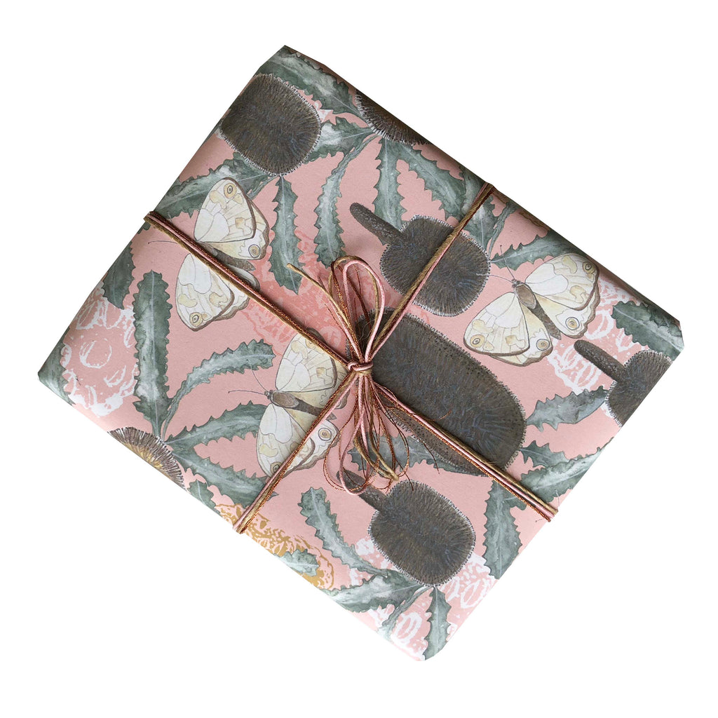 Brown Banksia and Bush Butterfly Gift Wrapping Paper