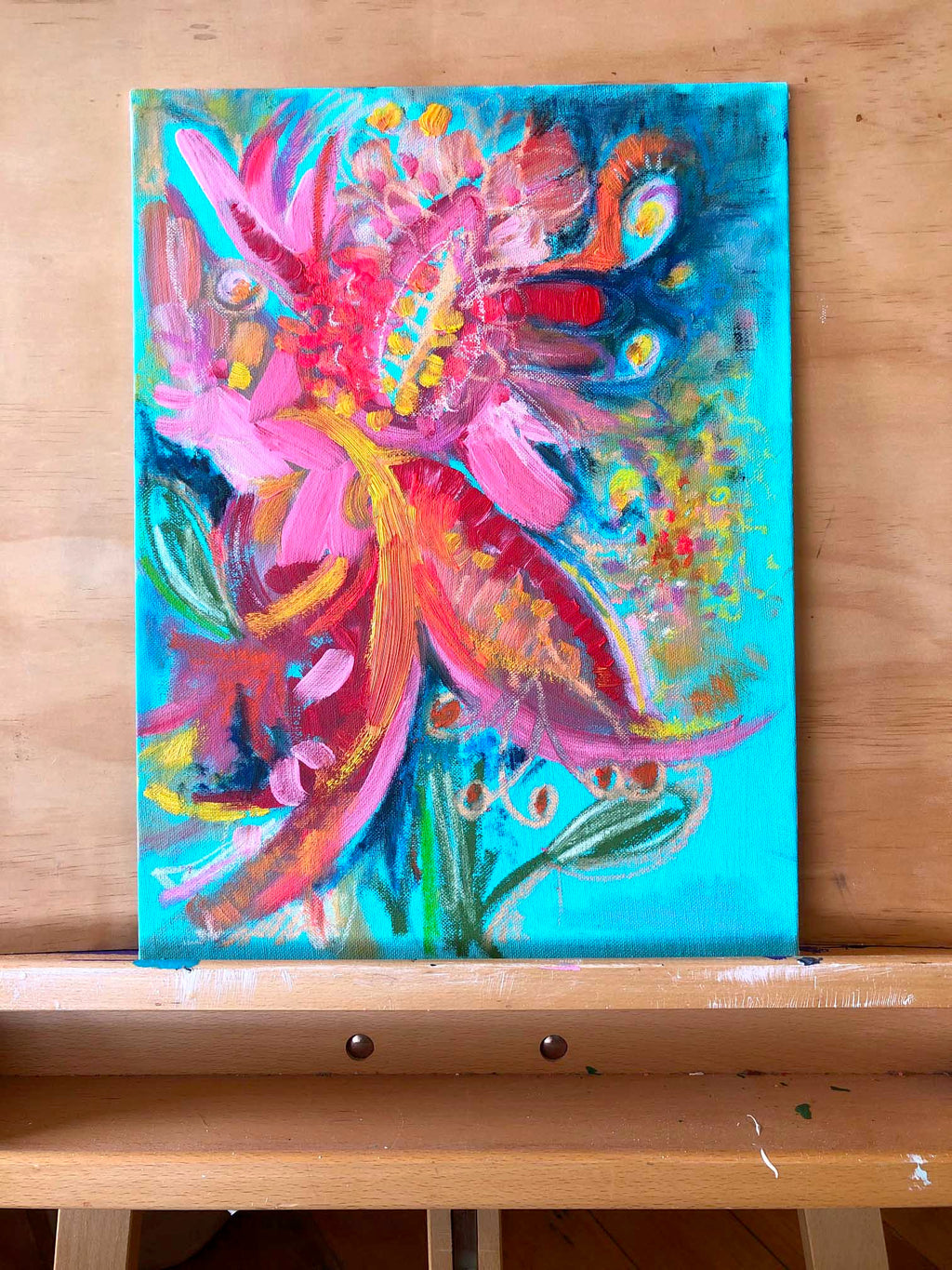 New! Fire Flower Mini Botanical Abstract Painting