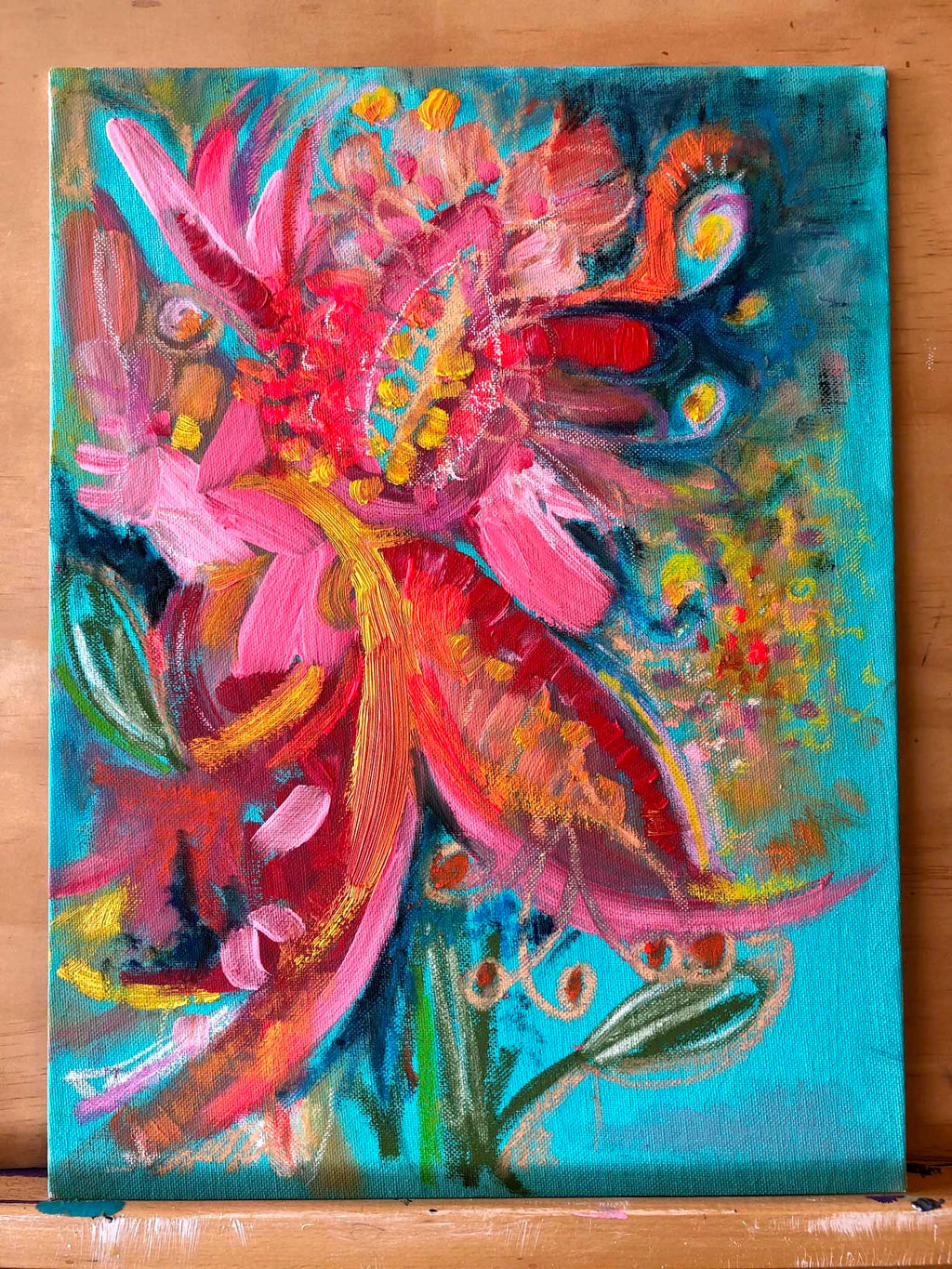 New! Fire Flower Mini Botanical Abstract Painting