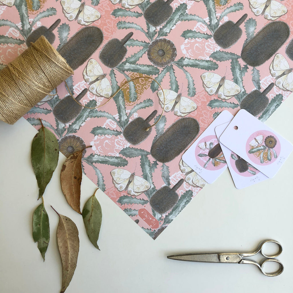 Brown Banksia and Bush Butterfly  6 Gift Tags
