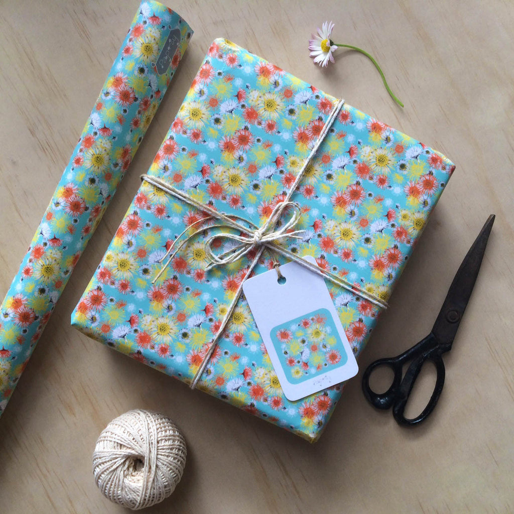 Daisy A Day Blue Gift Wrapping Paper