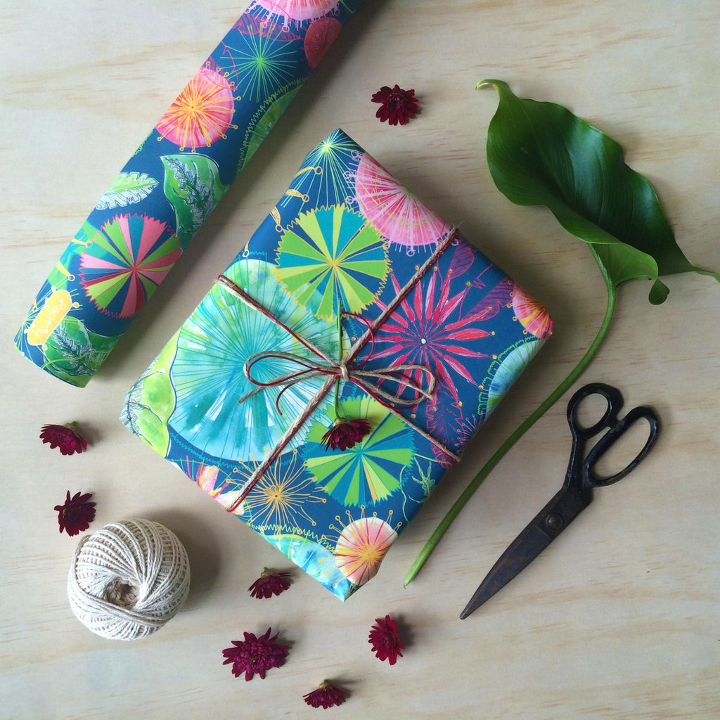 Fan Palm and Firewheel Flowers Gift Wrapping Paper
