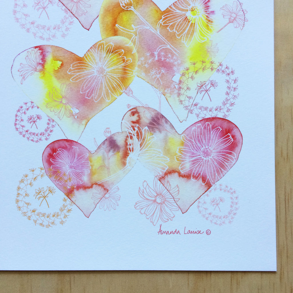 Hearts and Daisy Chains Print A4