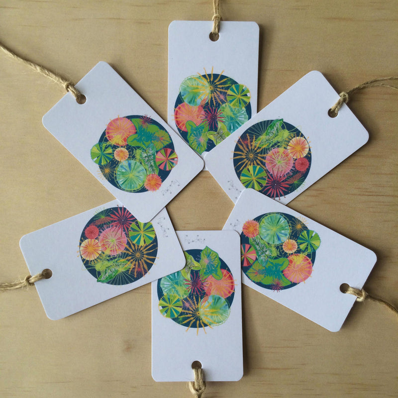 Fan Palm and Firewheel Flowers  6 Gift Tags