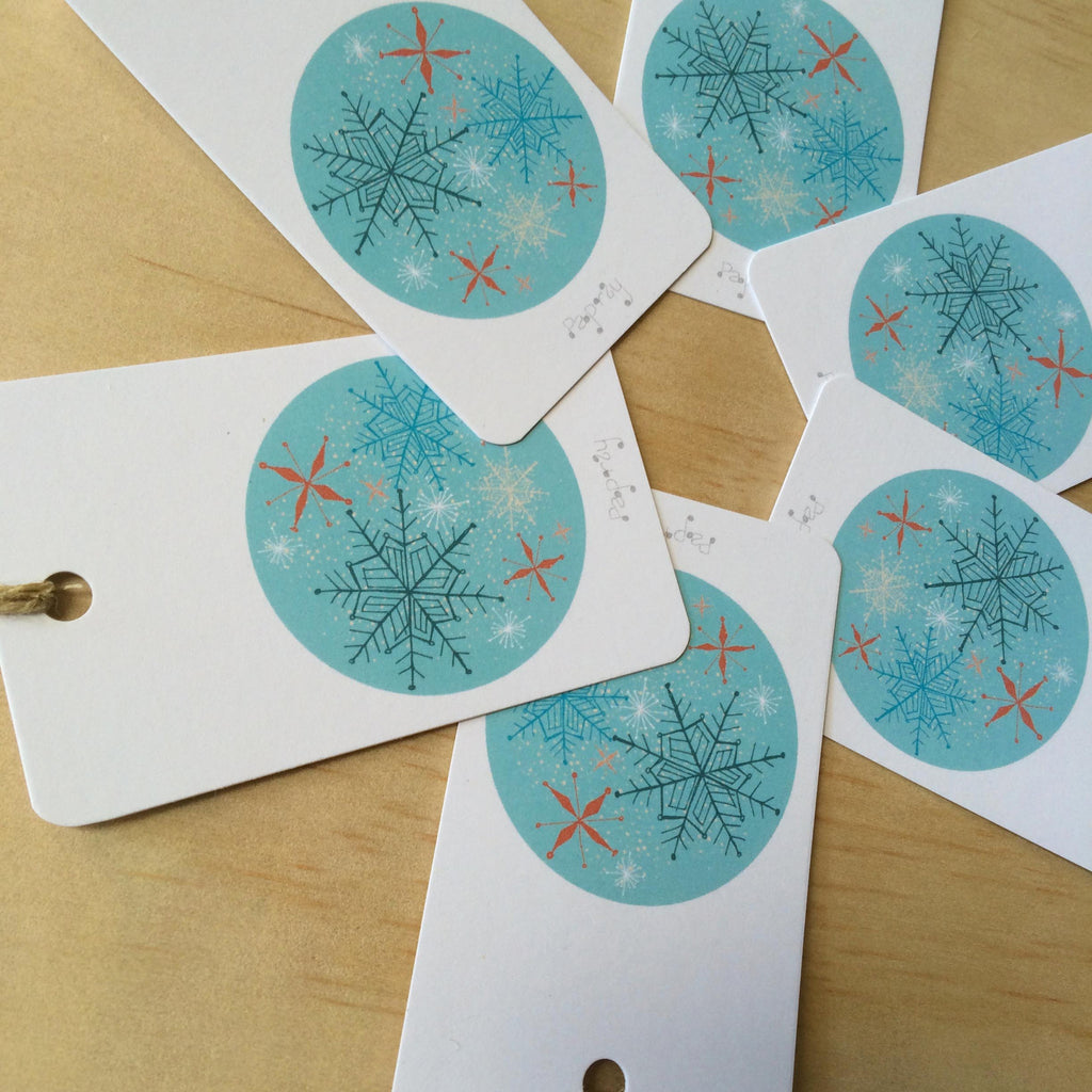 Retro Christmas Snowflake 6 Gift Tags