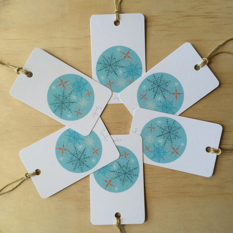 Retro Christmas Snowflake 6 Gift Tags