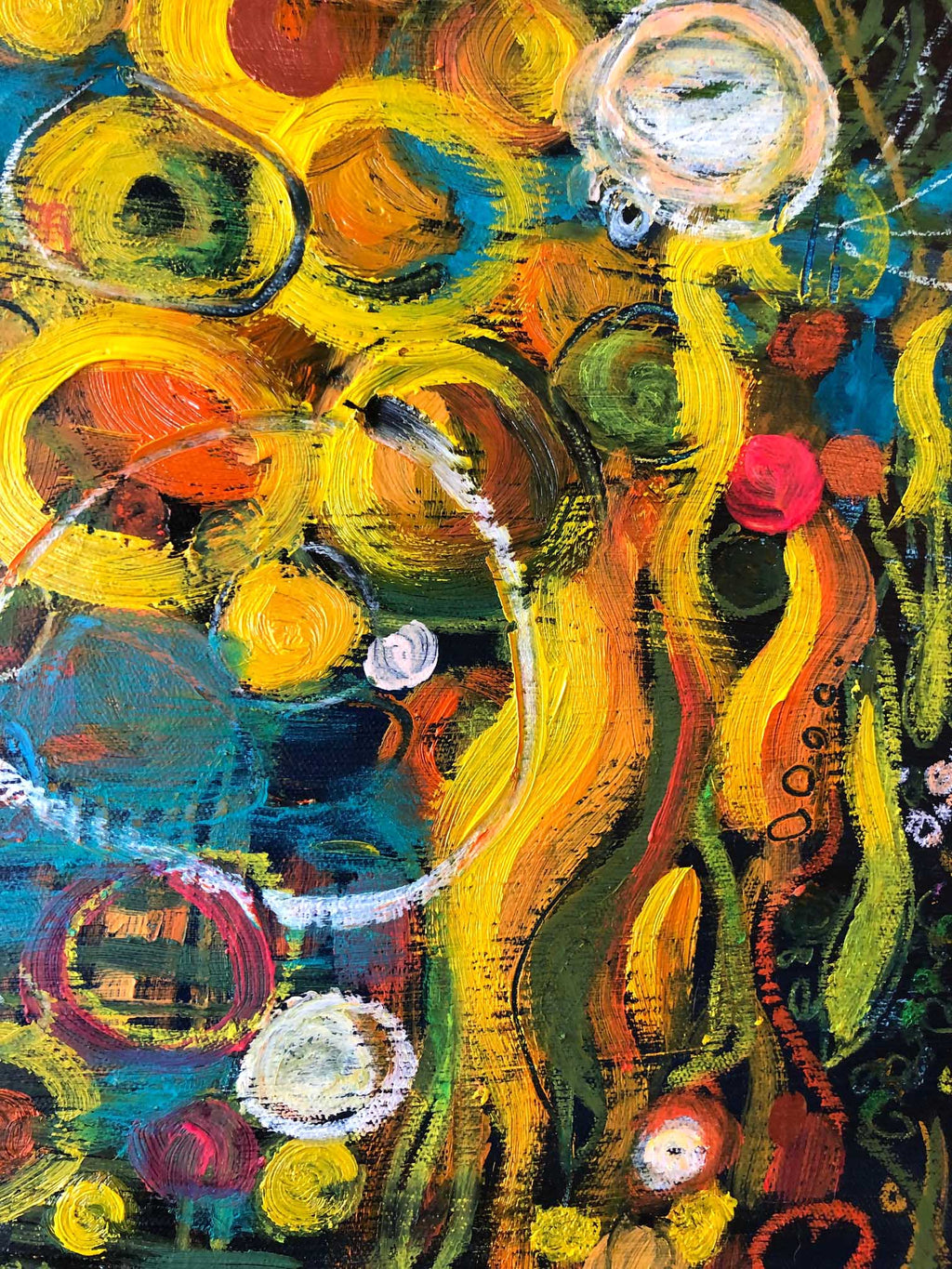 New! Yellow Pom Pom Mini Botanical Abstract Painting
