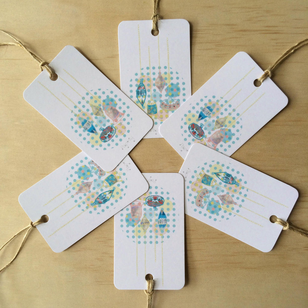 Retro Christmas Baubles 6 Gift Tags